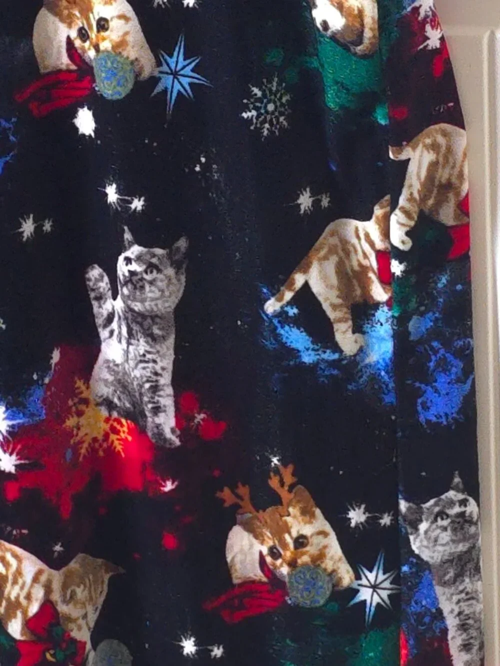 Christmas Cat Overalls Womens Lg Holiday Jumpsuit Santa Kitty Wide Leg Festive